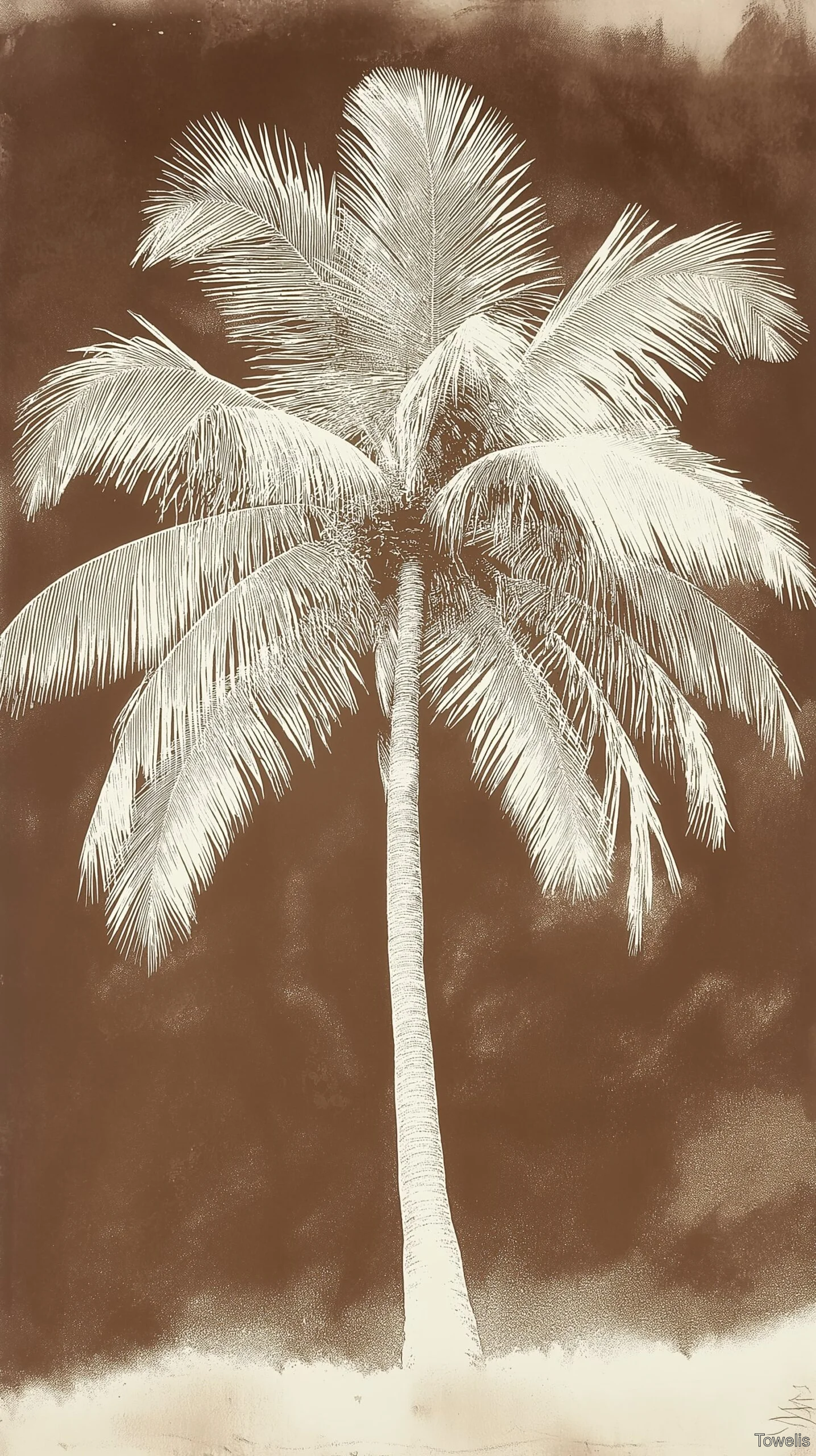 Coconut tree beach towel Elegant etched palm silhouette on a warm background 1 scaled