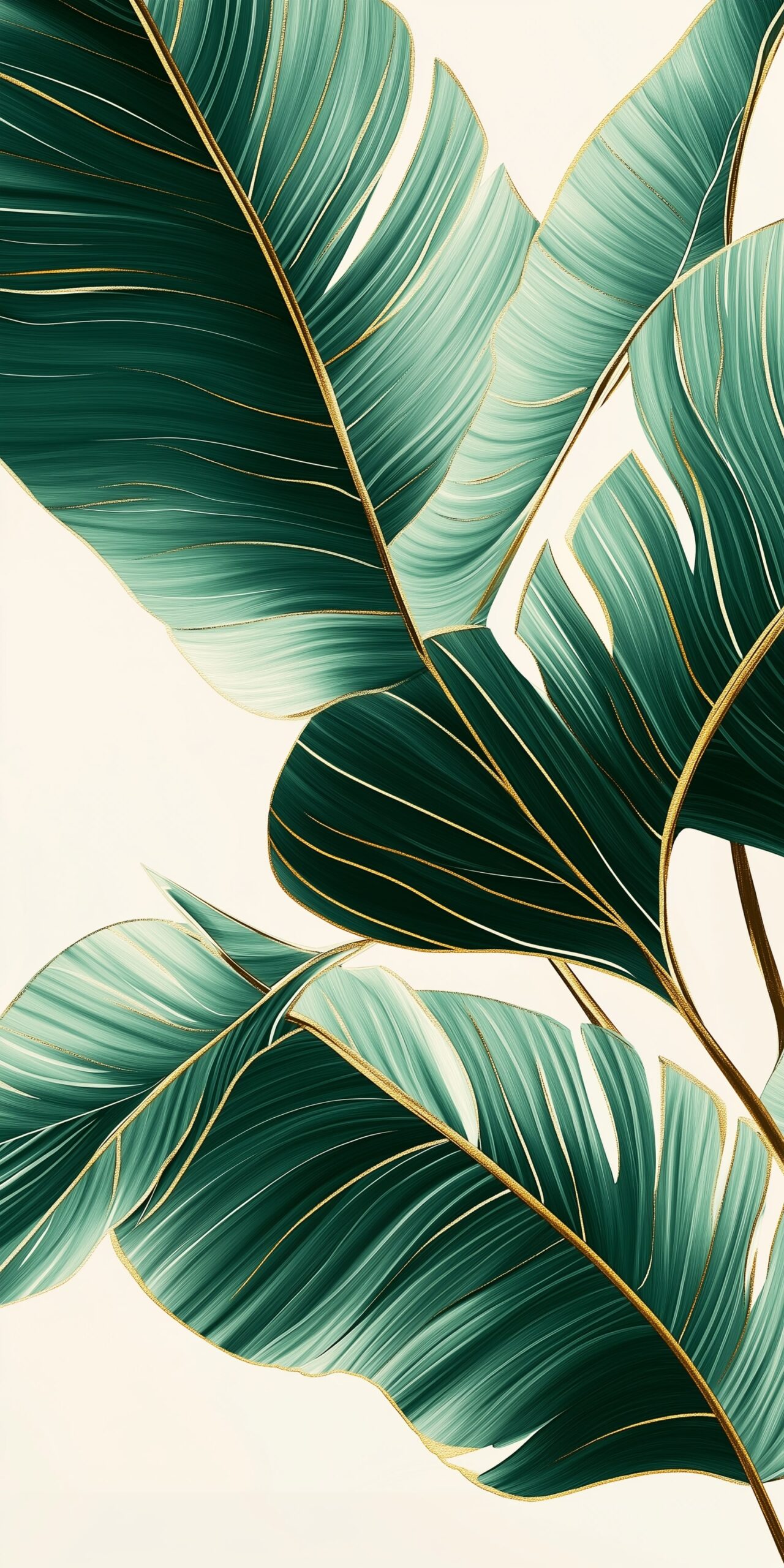 Leafy beach towel Tropical green leaves with golden accents 1 scaled