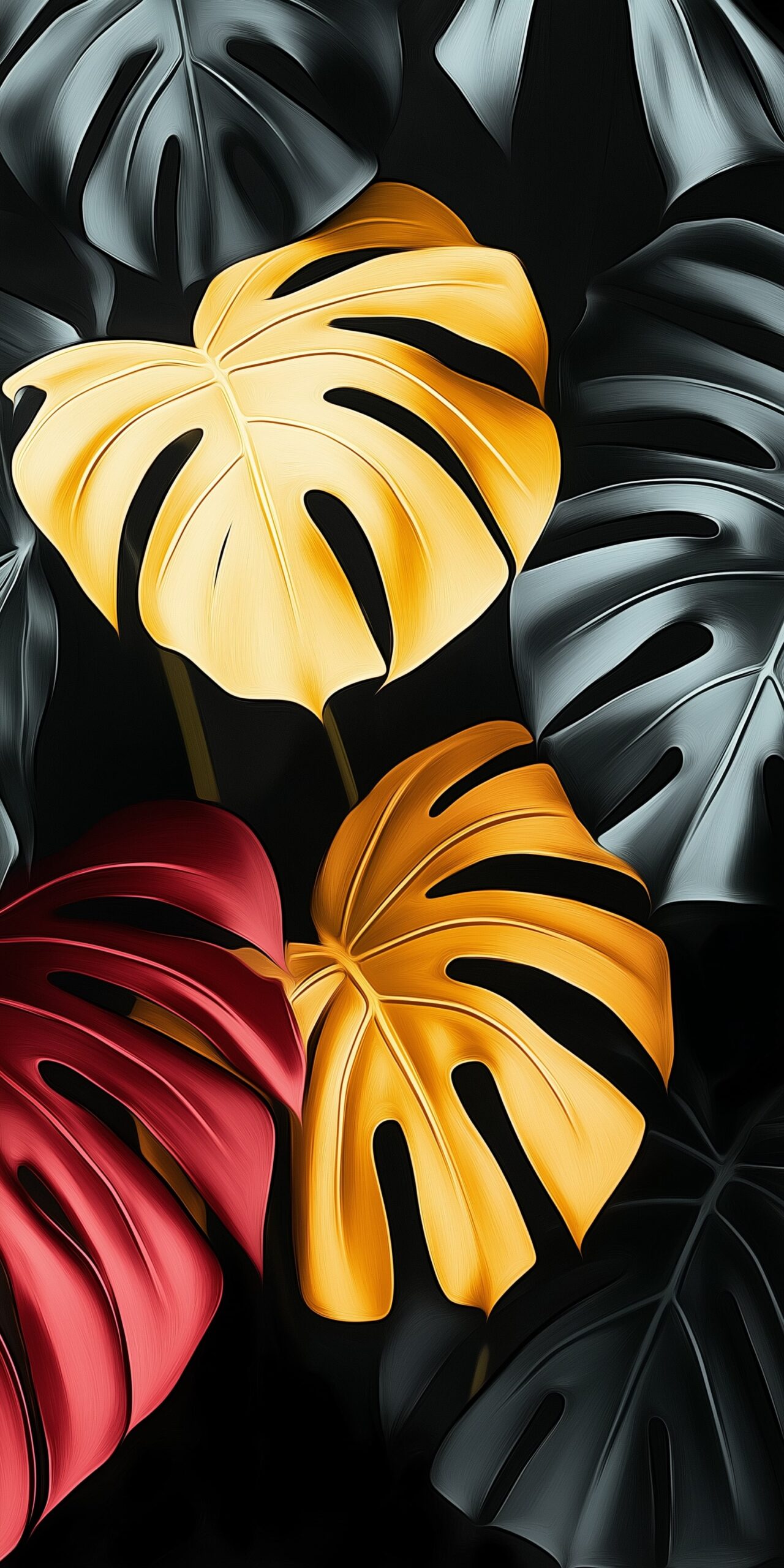 Monstera leaves beach towel Vibrant tropical foliage on a sleek dark backdrop 1 scaled