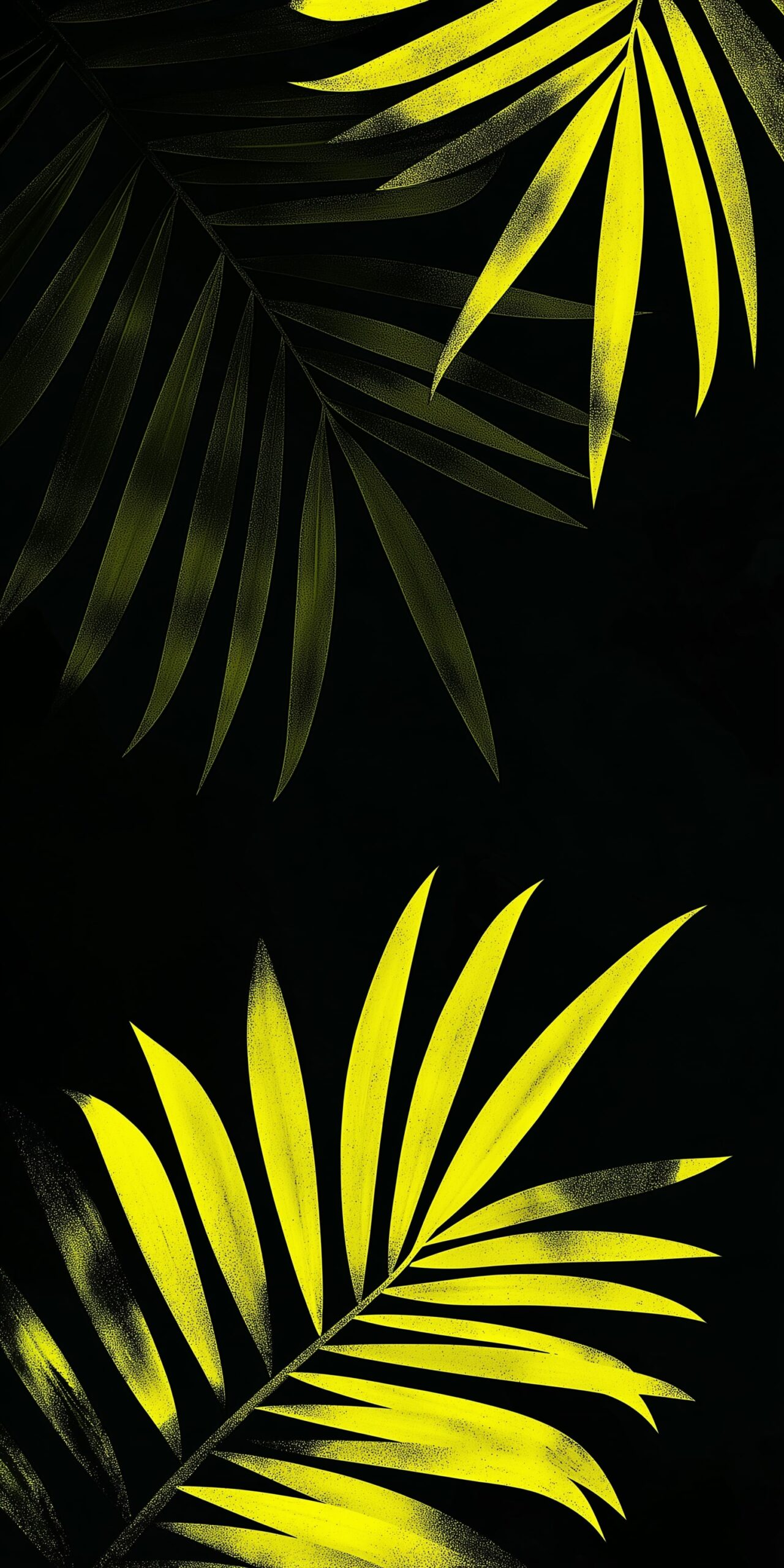 Neon palm beach towel Vibrant yellow leaves on a black backdrop 1 scaled