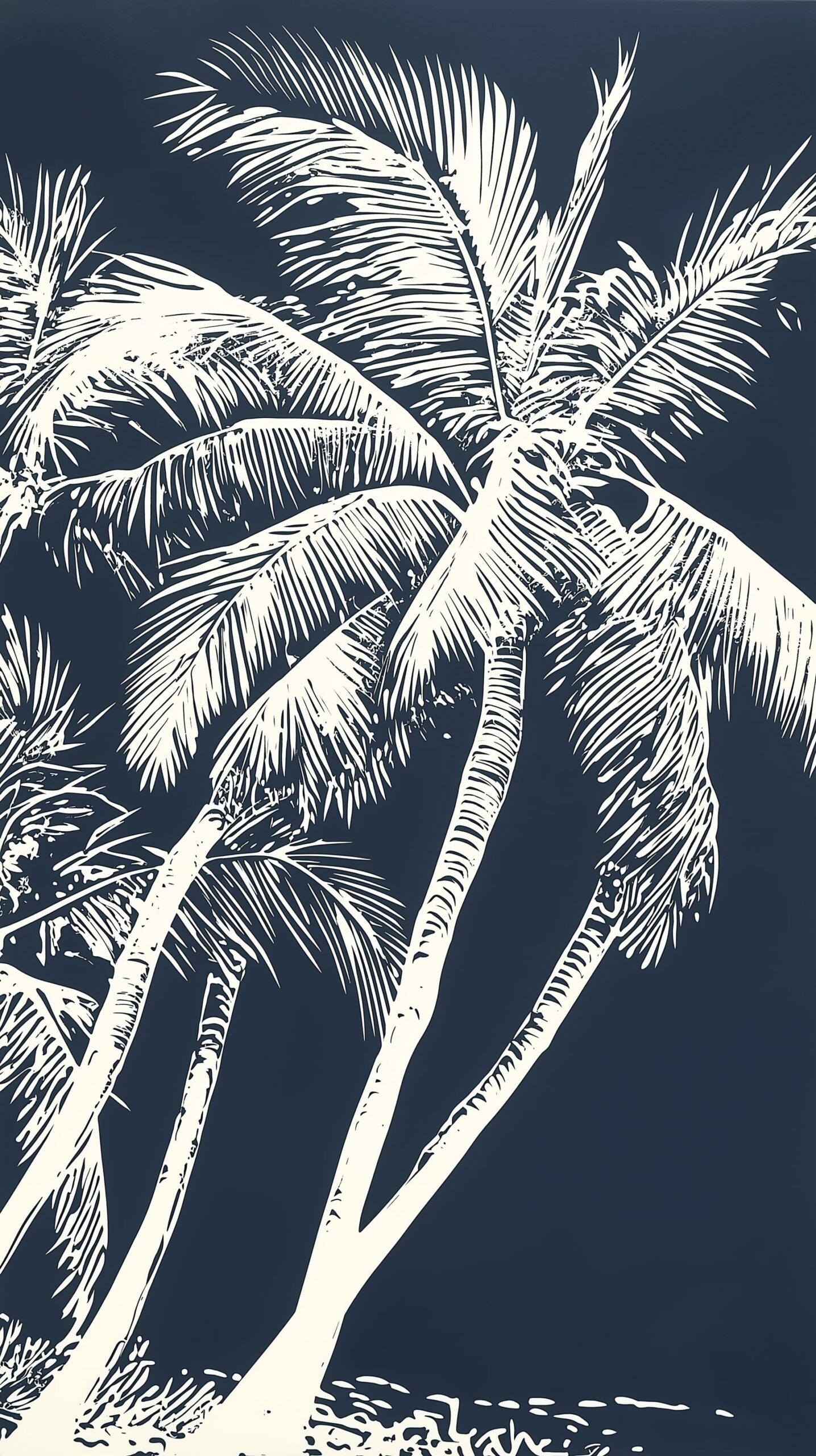 Palm silhouette beach towel Elegant white palms on deep blue 1 scaled