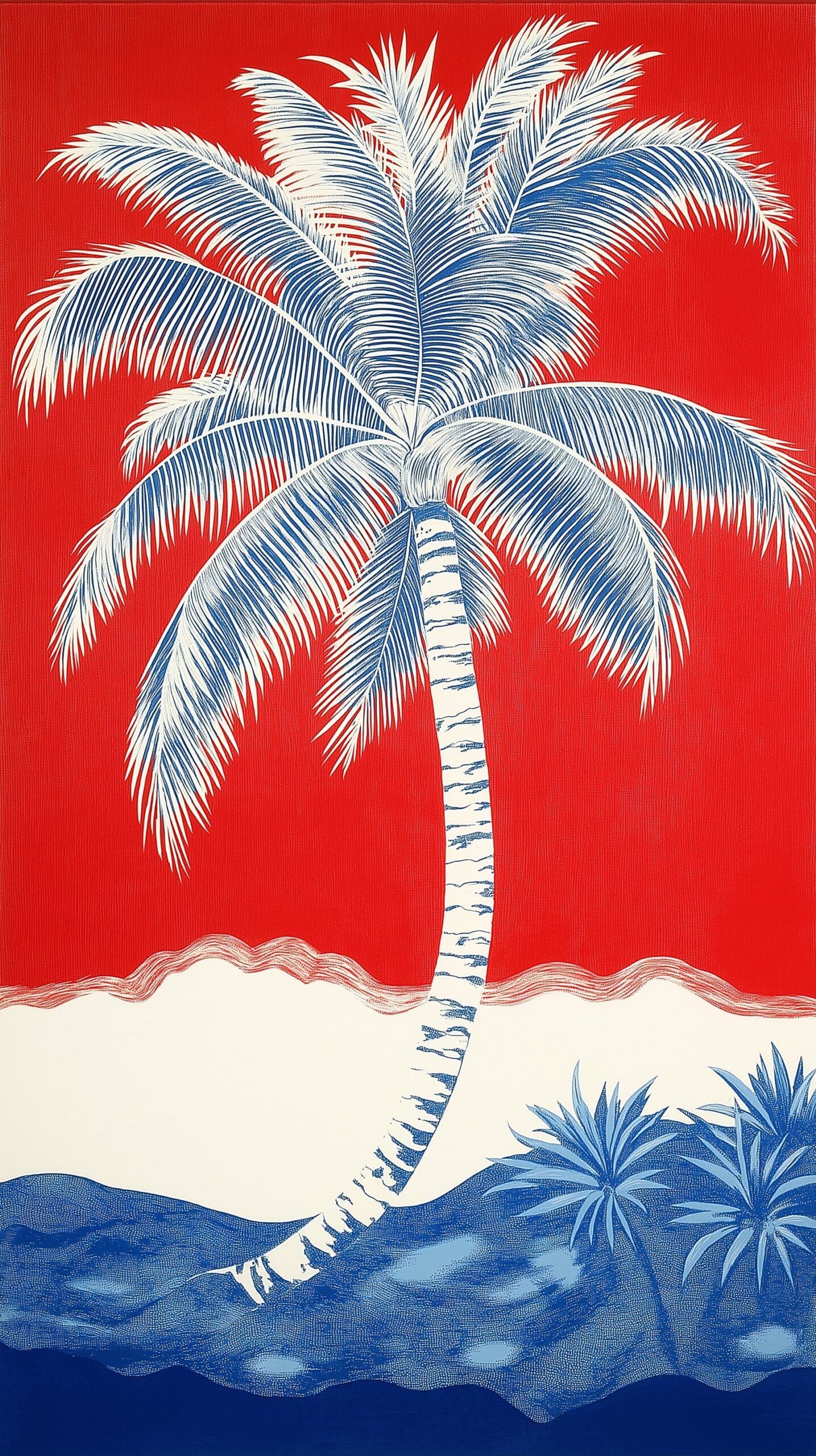 Palm tree beach towel Vibrant red and blue tropical scene 1 scaled