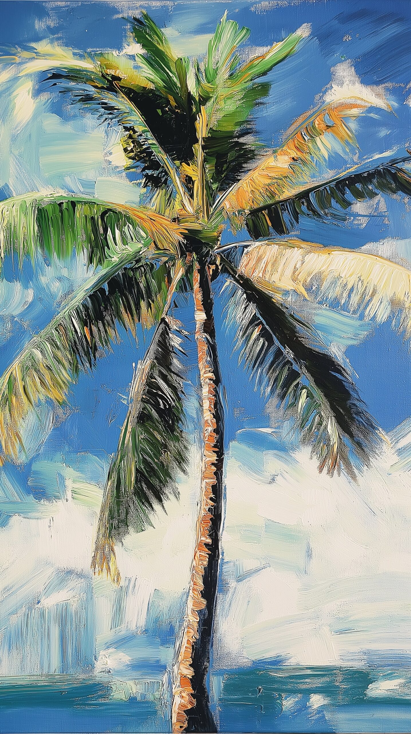 Palm tree beach towel Vibrant tropical scene with bold brushstrokes 1 scaled